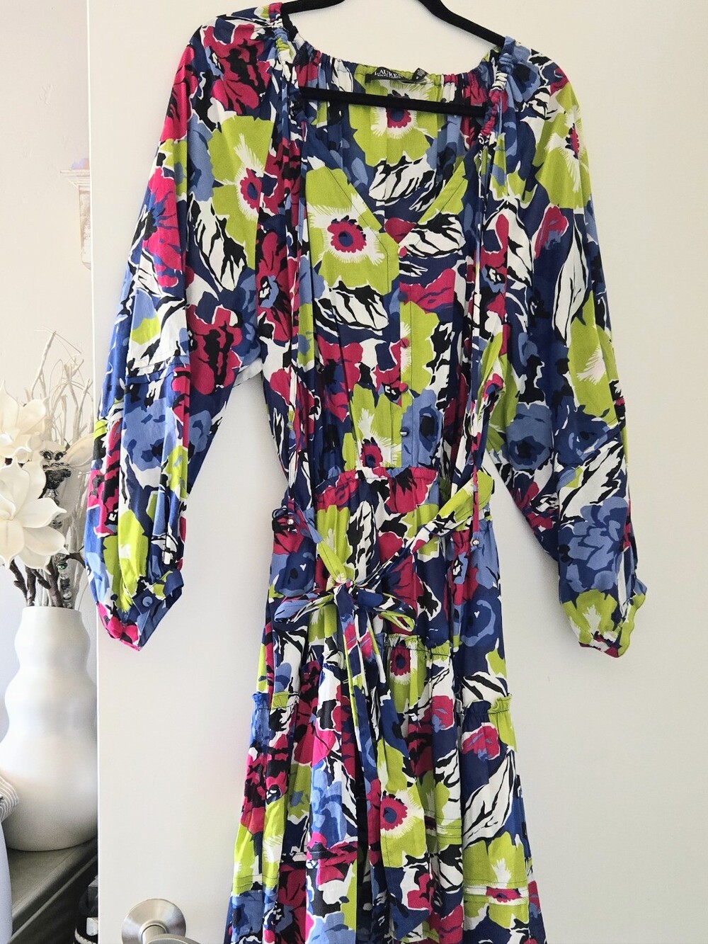 Lauren RALPH LAUREN Floral Belted Cotton Voile Tiered Dress $165 Size 16